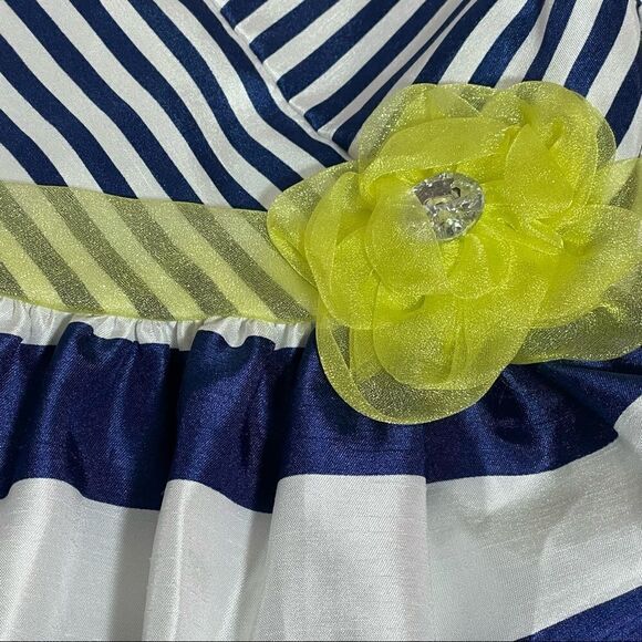 Nanette girl spring dressy fancy party dress size 6x navy white stripes flower - Picture 5 of 13